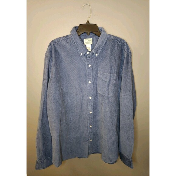 L.L. Bean Shirt Men's XL Blue Long Sleeve Corduroy Traditional Fit Button Down - Picture 2 of 4